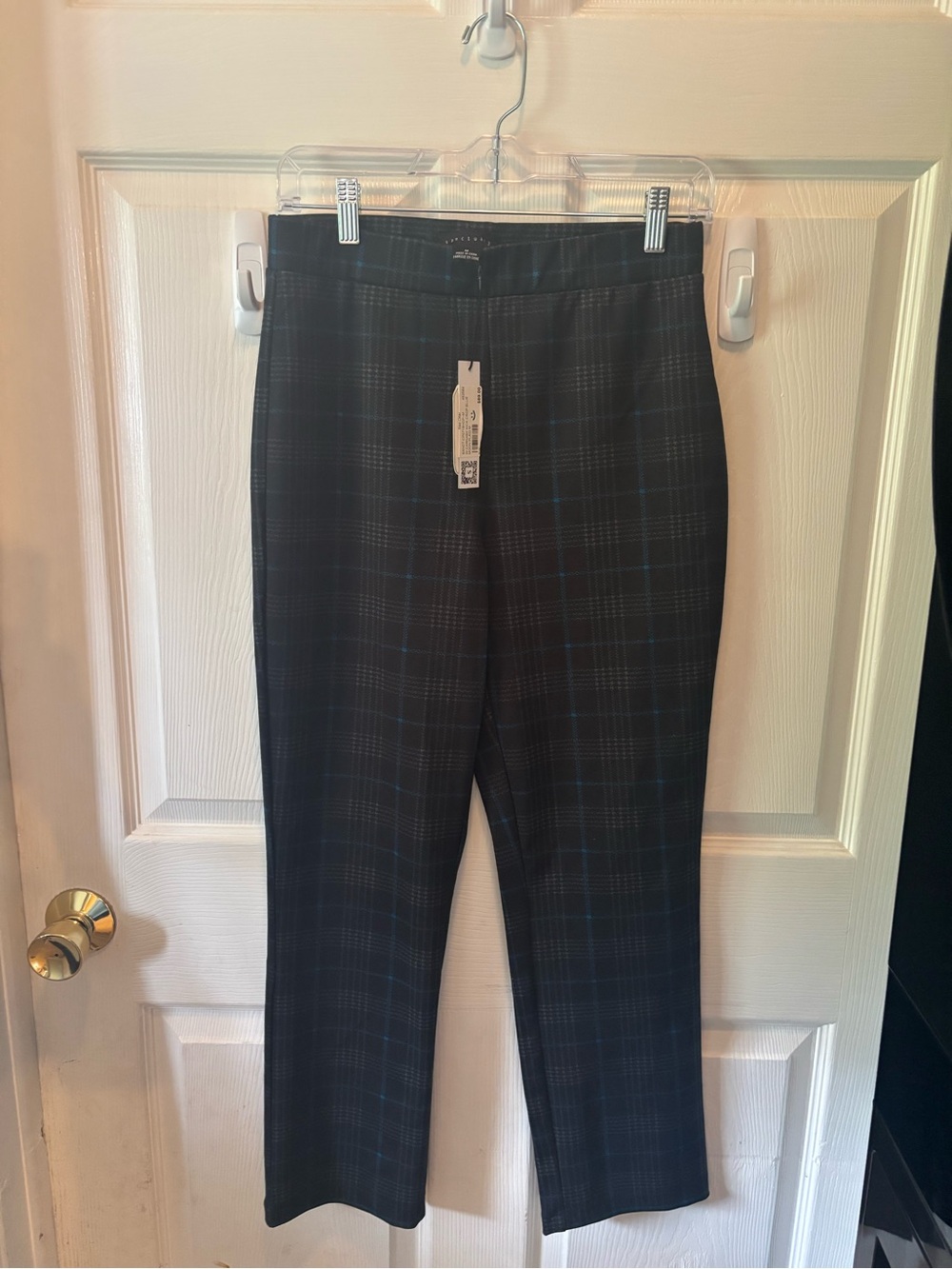Sanctuary Women's Black Plaid Leggings with Blue Windowpane